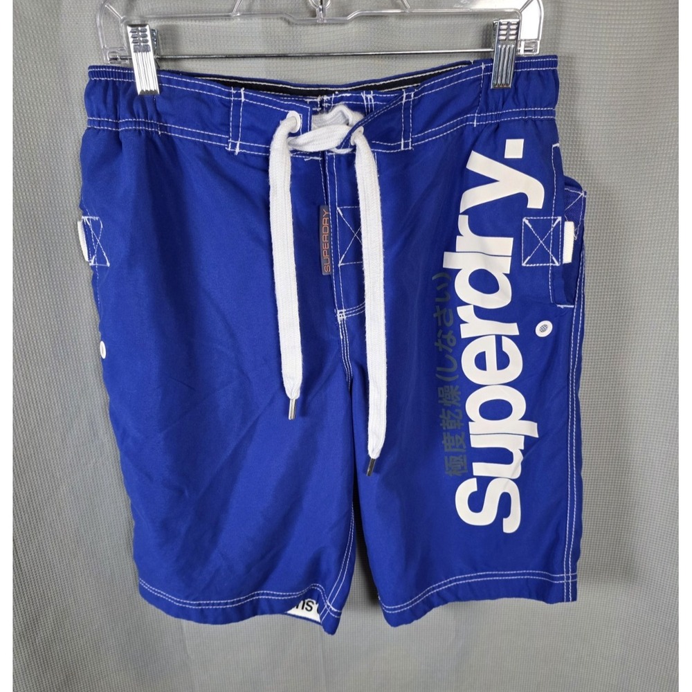 Superdry Mens Graphic Regular Swimming Shorts Med Navy Blue Polyester Spellout